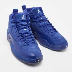 Pre Owned Air Jordans Blue Suede and Embossed Leather Jordan 12 Retro Sneakers Size 43