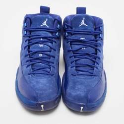 Pre Owned Air Jordans Blue Suede and Embossed Leather Jordan 12 Retro Sneakers Size 43