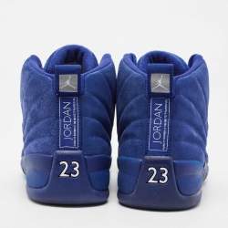 Pre Owned Air Jordans Blue Suede and Embossed Leather Jordan 12 Retro Sneakers Size 43