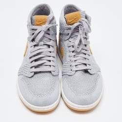 Air Jordan 1 Grey/Yellow Knit Fabric Flyknit Retro High OG Sneakers Size 40