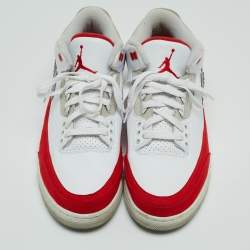 Air Jordan White/Red Leather and Suede Jordan 3 Tinker White University Red Sneakers Size 45