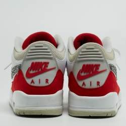 Air Jordan White/Red Leather and Suede Jordan 3 Tinker White University Red Sneakers Size 45
