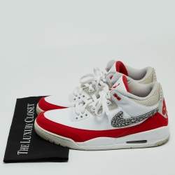 Air Jordan White/Red Leather and Suede Jordan 3 Tinker White University Red Sneakers Size 45