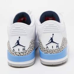 Air Jordan White/Blue Leather Jordan 3 Retro UNC 2020 High Top Sneakers Size 47