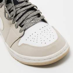 Pre Owned Air Jordans Cream Leather Jordan 1 Mid Desert Sand High Top Sneakers Size 40