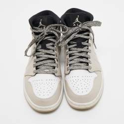Pre Owned Air Jordans Cream Leather Jordan 1 Mid Desert Sand High Top Sneakers Size 40