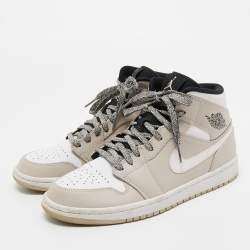 Pre Owned Air Jordans Cream Leather Jordan 1 Mid Desert Sand High Top Sneakers Size 40
