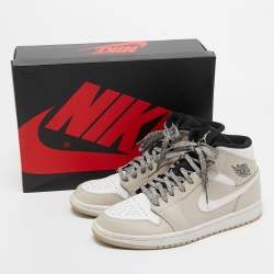 Pre Owned Air Jordans Cream Leather Jordan 1 Mid Desert Sand High Top Sneakers Size 40