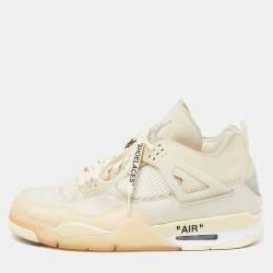 Air Jordan x Off White Cream Leather and Mesh 4 Retro Sail Sneakers Size 46