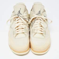 Air Jordan x Off White Cream Leather and Mesh 4 Retro Sail Sneakers Size 46