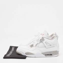 Pre Owned Air Jordan White Leather and Fabric 4 Retro White Oreo Sneakers Size 44