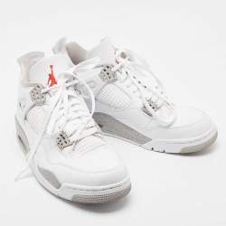 Pre Owned Air Jordan White Leather and Fabric 4 Retro White Oreo Sneakers Size 44