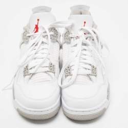 Pre Owned Air Jordan White Leather and Fabric 4 Retro White Oreo Sneakers Size 44