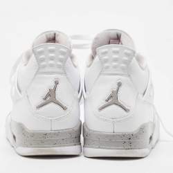 Pre Owned Air Jordan White Leather and Fabric 4 Retro White Oreo Sneakers Size 44