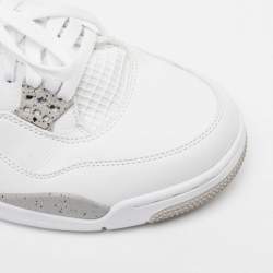 Pre Owned Air Jordan White Leather and Fabric 4 Retro White Oreo Sneakers Size 44