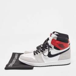Air Jordans Multicolor Suede and Leather Jordan-1 Retro High Light Smoke Grey Sneakers Size 43