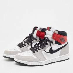 Air Jordans Multicolor Suede and Leather Jordan-1 Retro High Light Smoke Grey Sneakers Size 43