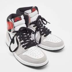 Air Jordans Multicolor Suede and Leather Jordan-1 Retro High Light Smoke Grey Sneakers Size 43