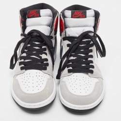 Air Jordans Multicolor Suede and Leather Jordan-1 Retro High Light Smoke Grey Sneakers Size 43