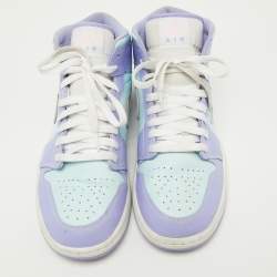 Pre Owned Air Jordans Purple/Green Leather Air Jordan 1 Mid Sneakers Size 43