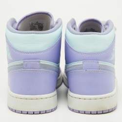 Pre Owned Air Jordans Purple/Green Leather Air Jordan 1 Mid Sneakers Size 43