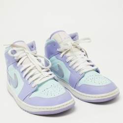 Pre Owned Air Jordans Purple/Green Leather Air Jordan 1 Mid Sneakers Size 43