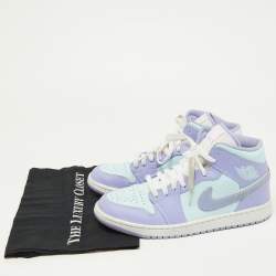 Pre Owned Air Jordans Purple/Green Leather Air Jordan 1 Mid Sneakers Size 43