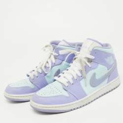 Pre Owned Air Jordans Purple/Green Leather Air Jordan 1 Mid Sneakers Size 43