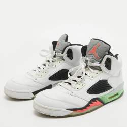 Pre Owned Air Jordan White Leather Jordan 5 Retro Poison Green Sneakers Size 47.5