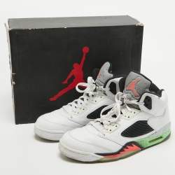 Pre Owned Air Jordan White Leather Jordan 5 Retro Poison Green Sneakers Size 47.5