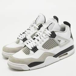 Air Jordans White Leather Jordan 4 Retro Military Black Sneakers Size 45.5