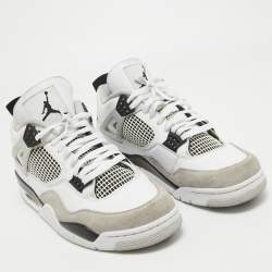 Air Jordans White Leather Jordan 4 Retro Military Black Sneakers Size 45.5