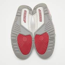 Pre Owned Air Jordans White/Grey Leather Jordan 3 Retro Cardinal Red Sneakers Size 43