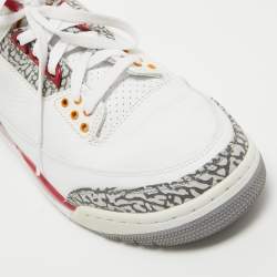 Pre Owned Air Jordans White/Grey Leather Jordan 3 Retro Cardinal Red Sneakers Size 43