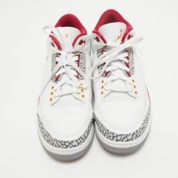 Pre Owned Air Jordans White/Grey Leather Jordan 3 Retro Cardinal Red Sneakers Size 43