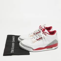 Pre Owned Air Jordans White/Grey Leather Jordan 3 Retro Cardinal Red Sneakers Size 43