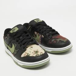  Nike Multicolor Canvas and Leather Dunk Low SE Camo Sneakers Size 40.5