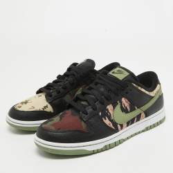 Nike Multicolor Canvas and Leather Dunk Low SE Camo Sneakers Size 40.5