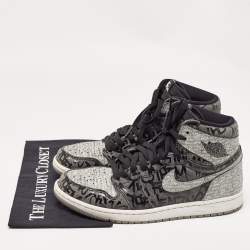 Pre Owned Air Jordans Grey Leather Jordan 1 Retro High OG Rebellionaire Sneakers Size 44