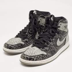 Pre Owned Air Jordans Grey Leather Jordan 1 Retro High OG Rebellionaire Sneakers Size 44