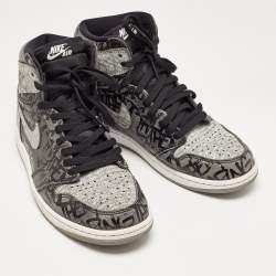 Pre Owned Air Jordans Grey Leather Jordan 1 Retro High OG Rebellionaire Sneakers Size 44