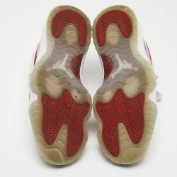 Air Jordans White/Red Canvas And Leather Jordan 11 Retro High Sneakers Size 44