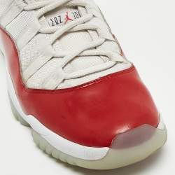 Air Jordans White/Red Canvas And Leather Jordan 11 Retro High Sneakers Size 44