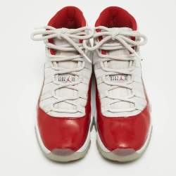 Air Jordans White/Red Canvas And Leather Jordan 11 Retro High Sneakers Size 44