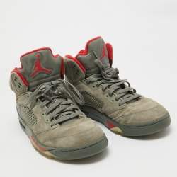 Pre Owned Air Jordans Grey Suede Jordan 5 Retro P51 Camo Sneakers Size 47.5