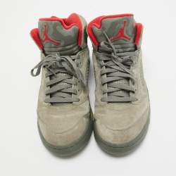 Pre Owned Air Jordans Grey Suede Jordan 5 Retro P51 Camo Sneakers Size 47.5