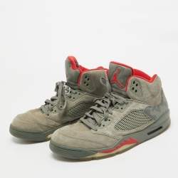 Pre Owned Air Jordans Grey Suede Jordan 5 Retro P51 Camo Sneakers Size 47.5