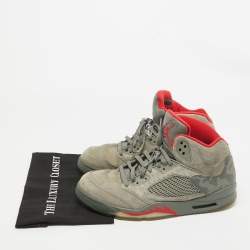 Pre Owned Air Jordans Grey Suede Jordan 5 Retro P51 Camo Sneakers Size 47.5