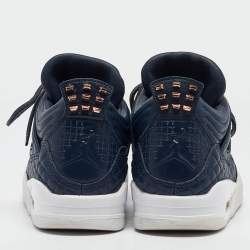 Pre Owned Air Jordans Navy Blue Leather Jordan 4 Retro Obsidian Sneakers Size 44