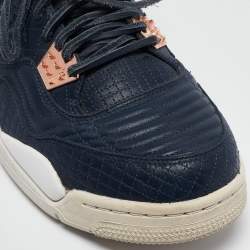 Pre Owned Air Jordans Navy Blue Leather Jordan 4 Retro Obsidian Sneakers Size 44